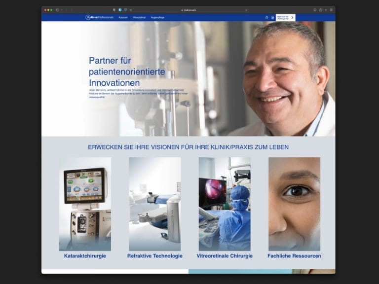 Screenshot neues Service-Portal von Alcon.