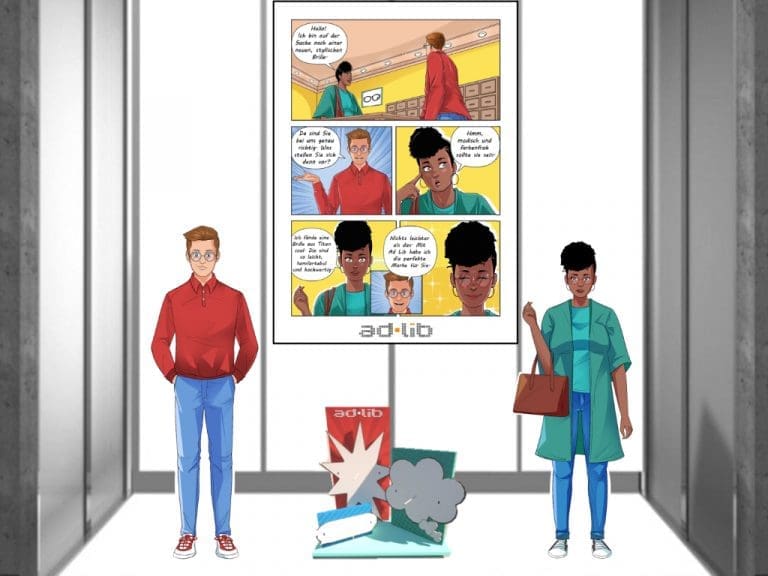 Charmant EyewearSchaufensterkampagne im Comic-Style