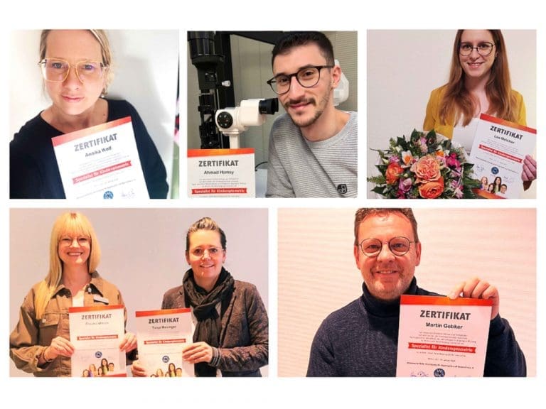 Seminarteilnehmer, die die Prüfung zum „Spezialist für Kinderoptometrie“ der WVAO bestanden und das entsprechende Zertifikat erhielten.