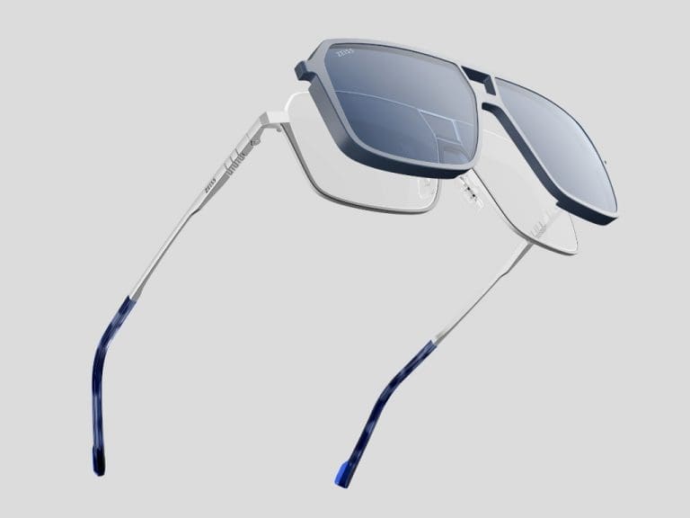 VisionClip“, eine von Marchon Eyewear entworfene Zeiss-Brillenfassung mit Clip-On