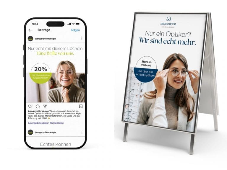 Werbeslogans der neuen Ounda-Kampagne dargestellt auf Social Media (links) und einem Straßenstopper (rechts)