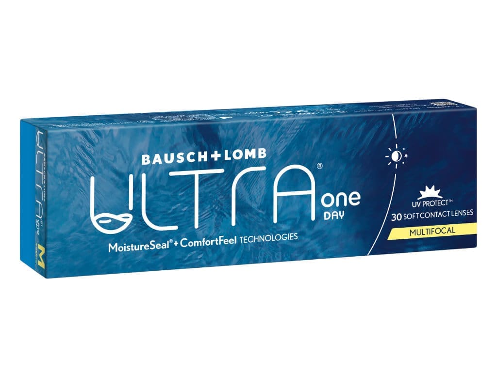 Packung der neuen „Ultra One Day Multifocal“-Kontaktlinsen von Bausch + Lomb